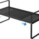 Expandable Cabinet Shelf Organizers, Kitchen Small Stand Rack Organization for Countertop Cupborad Pantry Desktop Spice Rack, Black 1 Pack