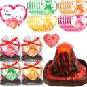 Valentines Day Large Volcano Science Kit - 24 Pack Valentines Day Gift Cards for Kids, Volcano Erupting Experiment Toys STEM Educational Toys for Classroom Exchange School Activities Party Favors