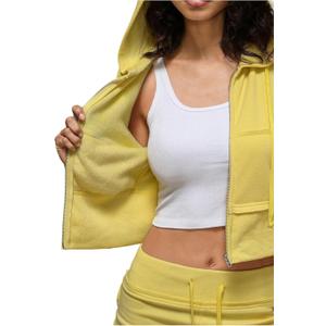 Verdusa Women's Zip Up Cropped Hoodies Long Sleeve Drawstring Hooded Sweatshirts (Large, Yellow)