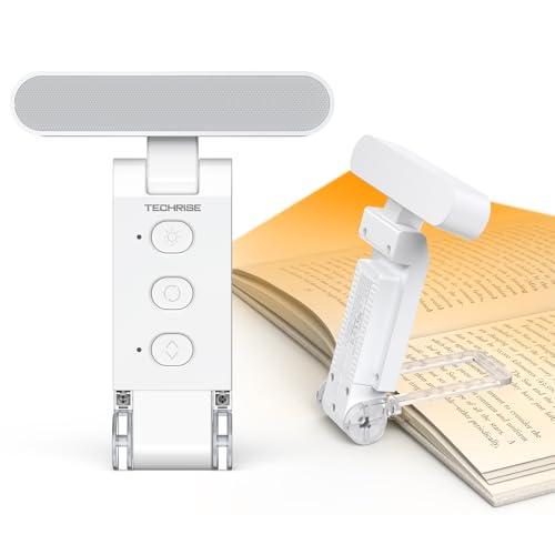 TechRise Book Light, 12 LED Clip-on Reading Light for Books in Bed, Rechargeable Reading lamp, Eye-Caring with Timer, 5 Color Temps & 6 Brightness, 80+ Hrs, Perfect for Kids, Book Lovers, Rectangular