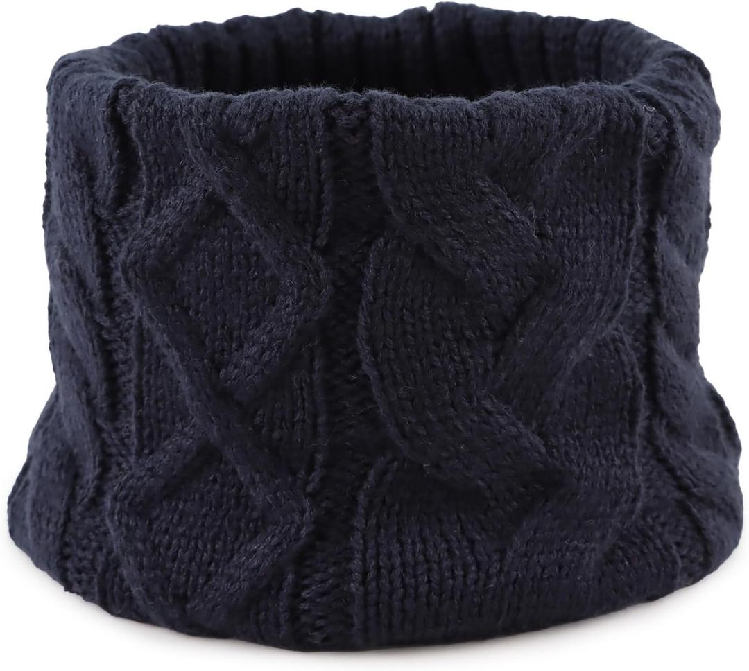 JANGANNSA Winter Kids Scarf Warm Children Neck Warmer Reversible Boys Girls Knitted Scarves (Navy)