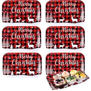 Maitys 12 Pcs Merry Christmas Serving Trays 13 x 9 Inch Large Food Trays buffalo plaid Dessert Cupcake Platters for Christmas Winter Holiday Birthday Party Supplies Table Decorations