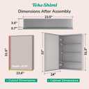 TokeShimi 24x32 Mirrored Medicine Cabinet Recessed or Wall Mount, Aluminum Tempered Silver Bathroom Medicine Cabinet with Mirror with Stepless Adjustable Storage Metal for Modern Farmhouse