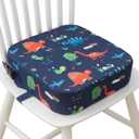 Eiury Toddler Booster Seat for Dining Table, Portable Kids Booster Seat with Safety Buckles Portable Increasing Booster Cushion with Non-Slip Bottom (Blue Dinosaur)