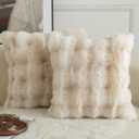 MANDIOO Pack of 2 Thick Plush Wool Decorative Throw Pillow Covers Super Soft Wave Bubble Fur Velvet Cushion Covers Pillow Shams for Couch Bed Living Room 26x26 Inch White Beige