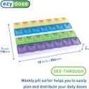 EZY DOSE Weekly (7-Day) Daily Medtime Pill Case, Medicine Planner, Vitamin Organizer, Supplement and Fish Oil Container, Large Compartments with Rounded Base, 4 Times a Day, Colored Lids, BPA Free