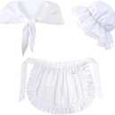 Colonial Costume Set White Mob Cap Bonnet Shawl Waist Apron Pilgrim Costume Accessories for Women Girls