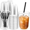 Ziliny 100 Set Clear Plastic Cups with Lids and Straws, Disposable Iced Coffee PET Cups for Drinking Cold Beverage Juice Parfait Smoothie Milkshake Coffee Shops Party Supplies (16 oz)