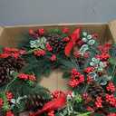 24 Inch Christmas Wreaths for Front Door, Christmas Door Wreaths with Birds,Pine Cones and Battery Operated LED Lights Large Artificial Xmas Wreath for Outdoor Holiday Decor