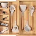 Adjustable Kitchen Drawer Organizer for Utensils and Junk, Food-Safe Contract Grade with 100% Sustainable Wood, Expandable from 10.5 to 19 Inches Wide - Natural Bamboo