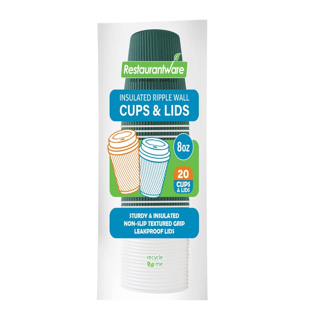 Restaurantware-8 Ounce Insulated Coffee Cups With Lids, 20 Ripple Wall Hot Cups With Lids - Leakproof, Non-Slip, Forest Green Paper Coffee Cups, Disposable, For Teas, Hot Cocoa, Or Lattes (8 oz, Forest Green / Black Lid)