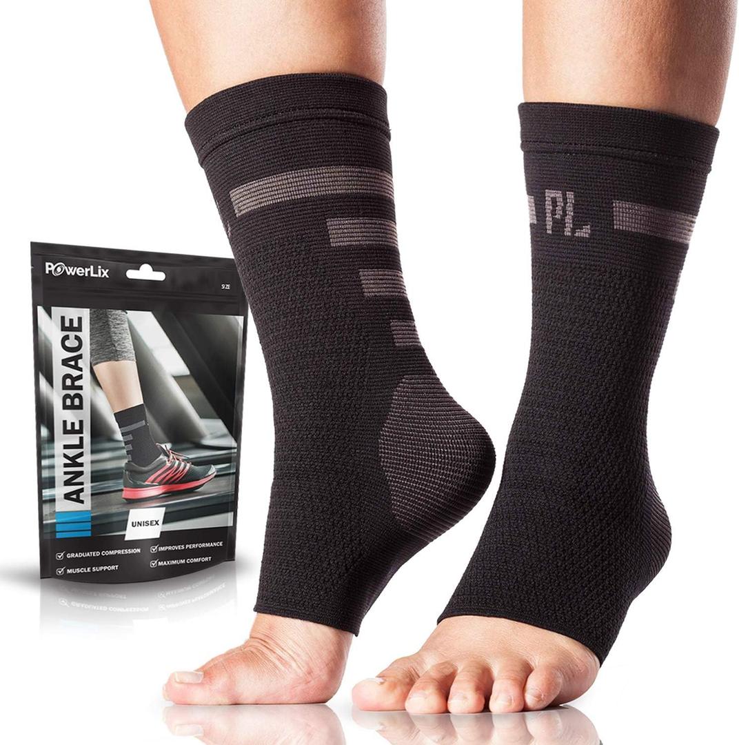 POWERLIX Legs Orthopedic Brace Compression Support Sleeve (Pair) for Swelling, Sprain, Plantar Fasciitis, Arthritis, Tendinitis (Black, M)