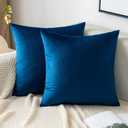 EMEMA Pack of 2 Velvet Throw Pillow Covers Decorative Square Pillowcase Soft Solid Cushion Case for Sofa Bedroom Chair Car 20x20 Inch Dark Blue