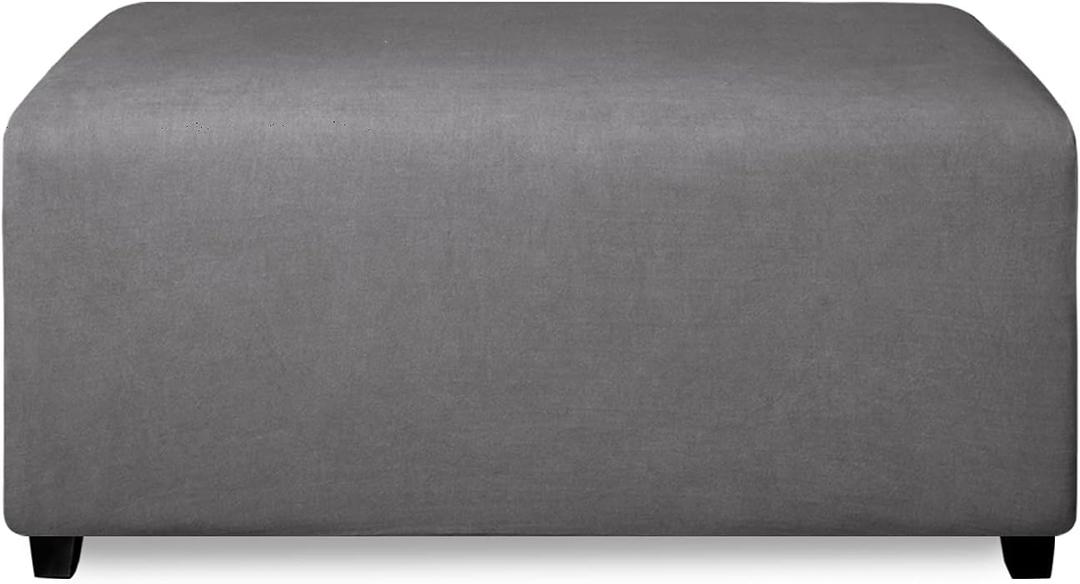 PureFit Super Stretch Soft Form Fit Ottoman Cover Rectangle - Ottoman Slipcovers for Foot Stool & Folding Storage Furniture for Living Room with Nonslip Elastic Bottom (Small, Gray)