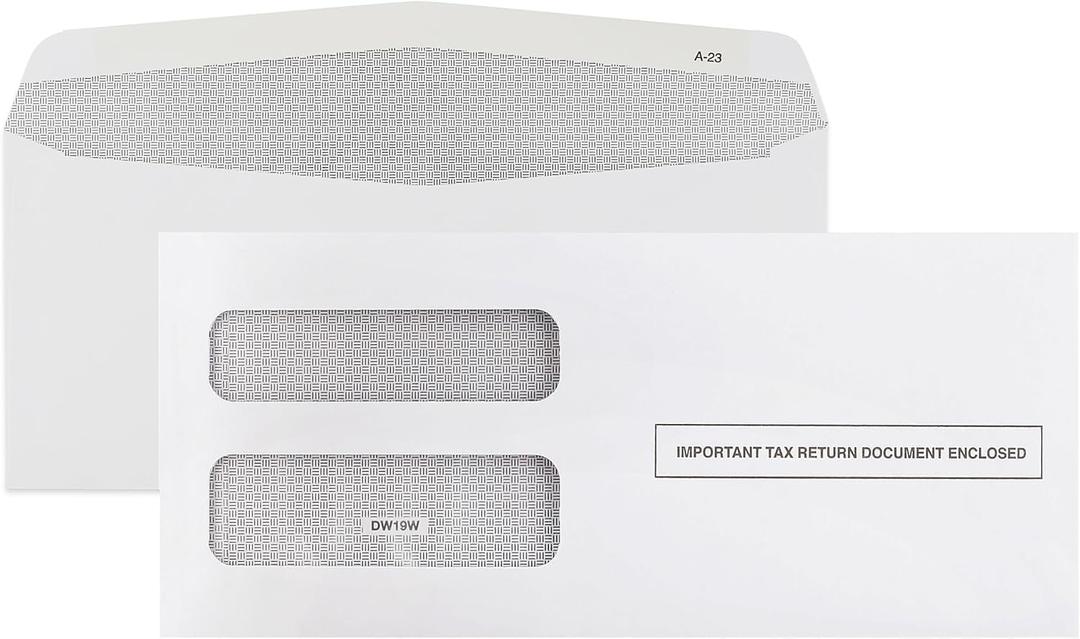 50 1099 NEC Envelopes, Designed for 3 UP 1099 NEC Tax Forms, 3 13/16 x 8 7/8, Gum Seal, Double-Window, Security Tinted Envelopes, 50 1099 Nec Envelopes