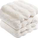Touchat Luxury Faux Rabbit Fur Throw Blanket for Couch, Super Heavy Warm Cozy Fuzzy Blanket for Sofa Bedroom Living Room, Ultra Soft Fluffy Reversible Plush Blanket for Home Decor Gifts, Cream White (Throw Size - 50" x 60")