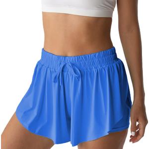 Flowy Athletic Shorts for Women Running Tennis Butterfly Shorts Girls 2-in-1 Double Layer Quick-Drying Comfy Shorts (Small, Royal Blue)