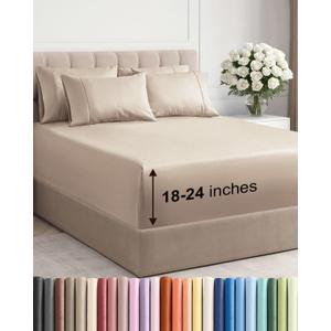 Extra Deep King Sheet Set - 6 Piece Breathable and Cooling Sheets - Hotel Luxury Bedding for Women, Men, Kids & Teens - Easy & Secure Fit - Soft, Wrinkle Free and Comfy - Extra Deep Pockets - Wheat