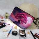 3 x Pink World Tree Makeup Bag Floral Giant Tree Cute Organizer Bag Zipper Pouch Pink Moon Tree Print Cosmetic Bag Present for Women Friends