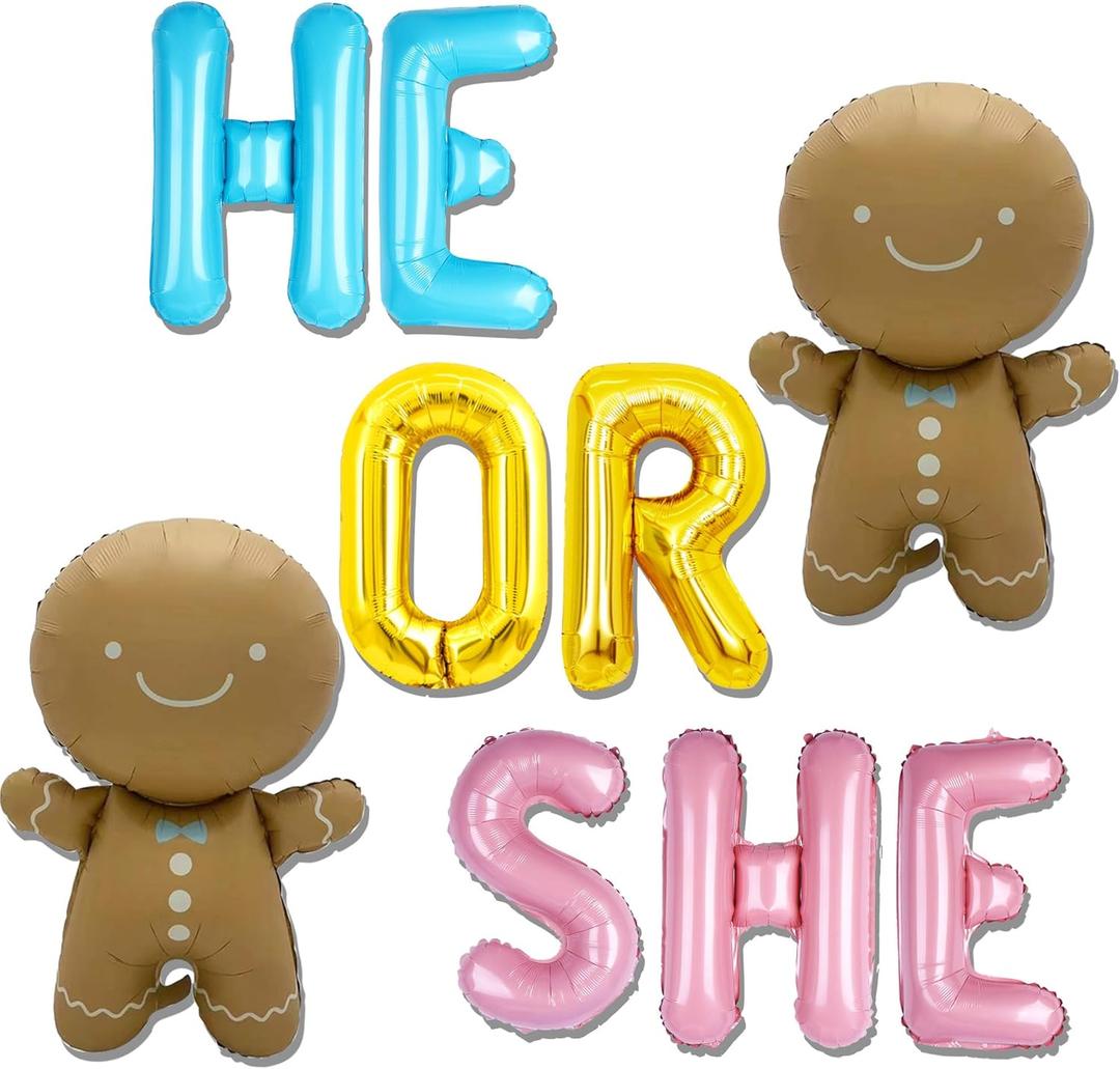 JeVenis Christmas Gender Reveal Balloons Christmas He or She What's Baking Party Decoration Boy or Girl Baby Shower Decoration Supplies Favors Photobooth Props