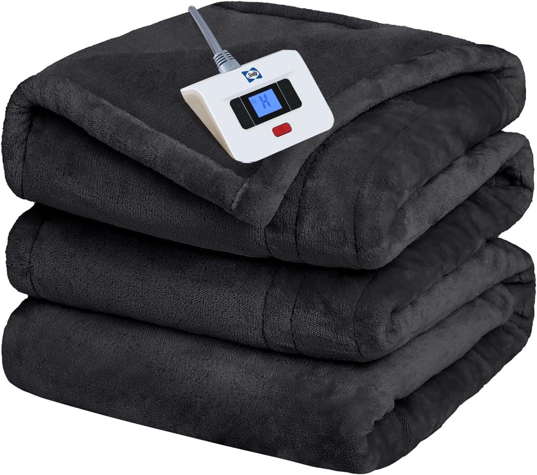 Sealy Heated Electric Blanket Full Size, Flannel Electric Blanket with 10 Heating Levels & 1-12 Hours Auto Shut Off, Fast Heating Warming Blanket, Machine Washable, Grey, 80 x 84 Inch