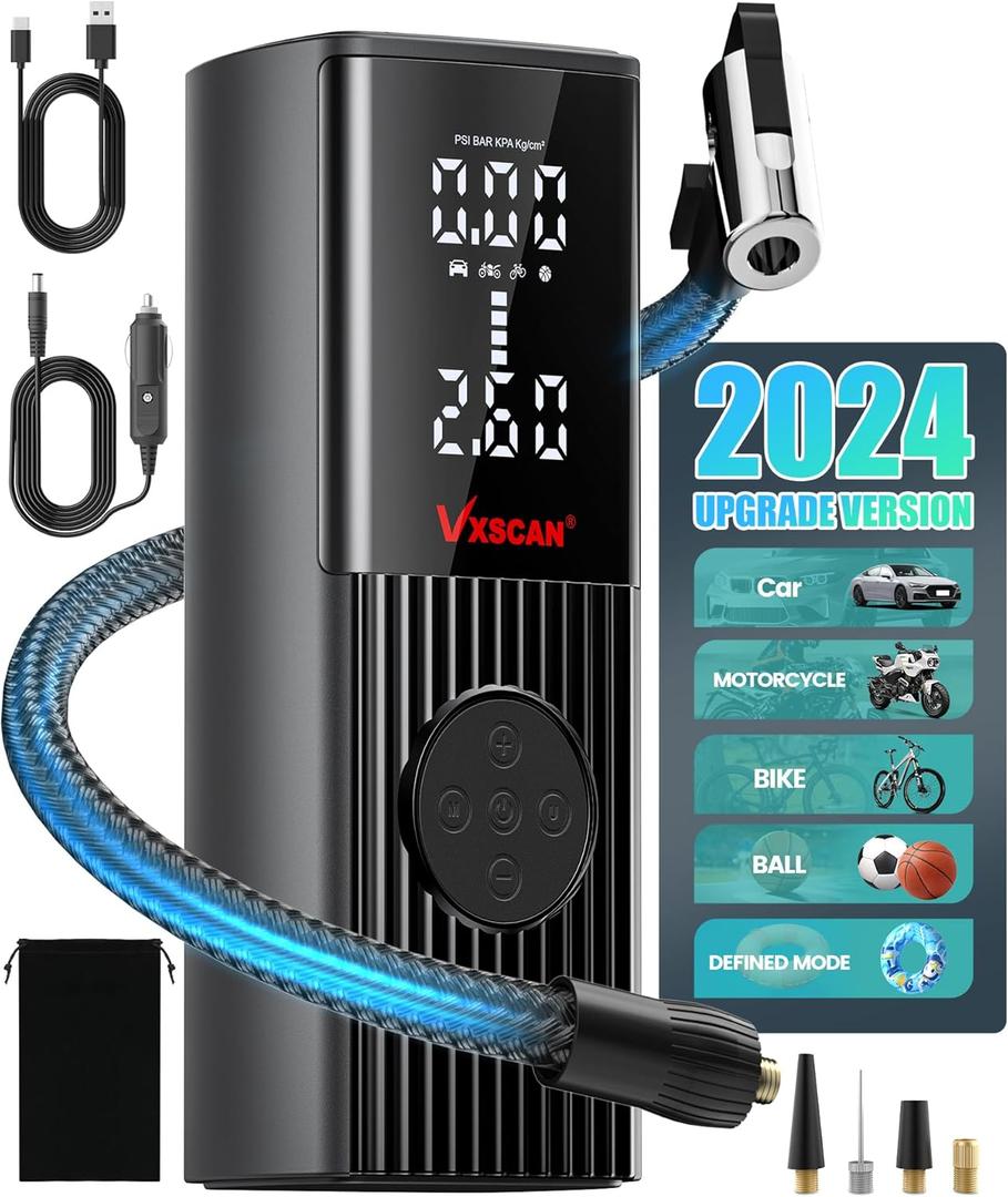 Tire Inflator Portable Air Compressor for Car Tires, 150 PSI & 20000mAh Battery 4X Fast Inflation Cordless Tire Pump, 12V DC & Cordless Dual Power Electric Air Pump for Car Motorcycle Bike Ball (New upgrade)
