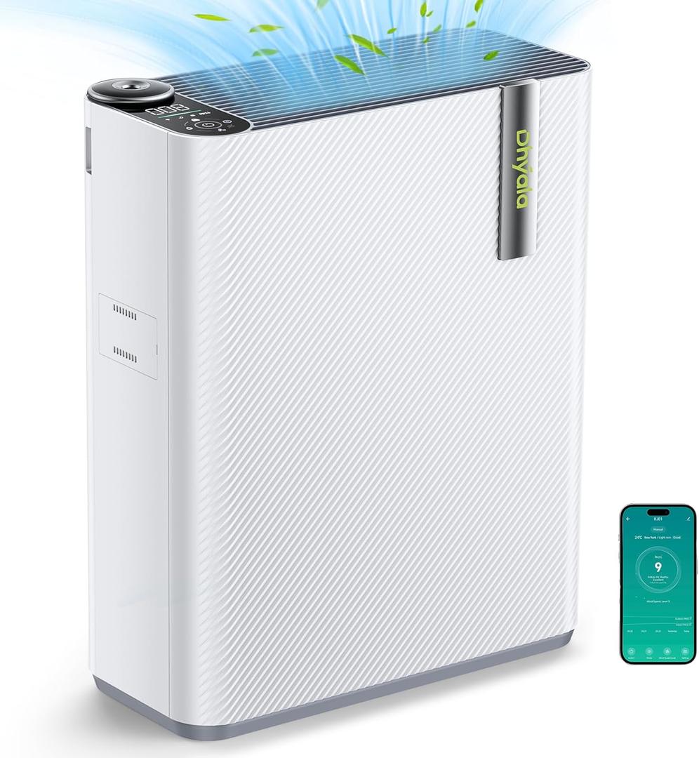 Air Purifiers for Home Large Room Up to 1732Ft², Air Purifiers for Bedroom with Humidifier, Smart WiFi, Air Quality Monitor, Quiet Sleep Mode, Pet Air Purifier for Odor, Dust, Smoke, KJ01-White