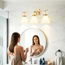Brushed Gold Bathroom Vanity Lights, 3-Light Bathroom Light fixtures Over Mirror, Modern Vanity Lighting Fixtures with Frosted Glass Shades E26 Base,Wall Mount Scones for Mirror (Bulbs Not Included)