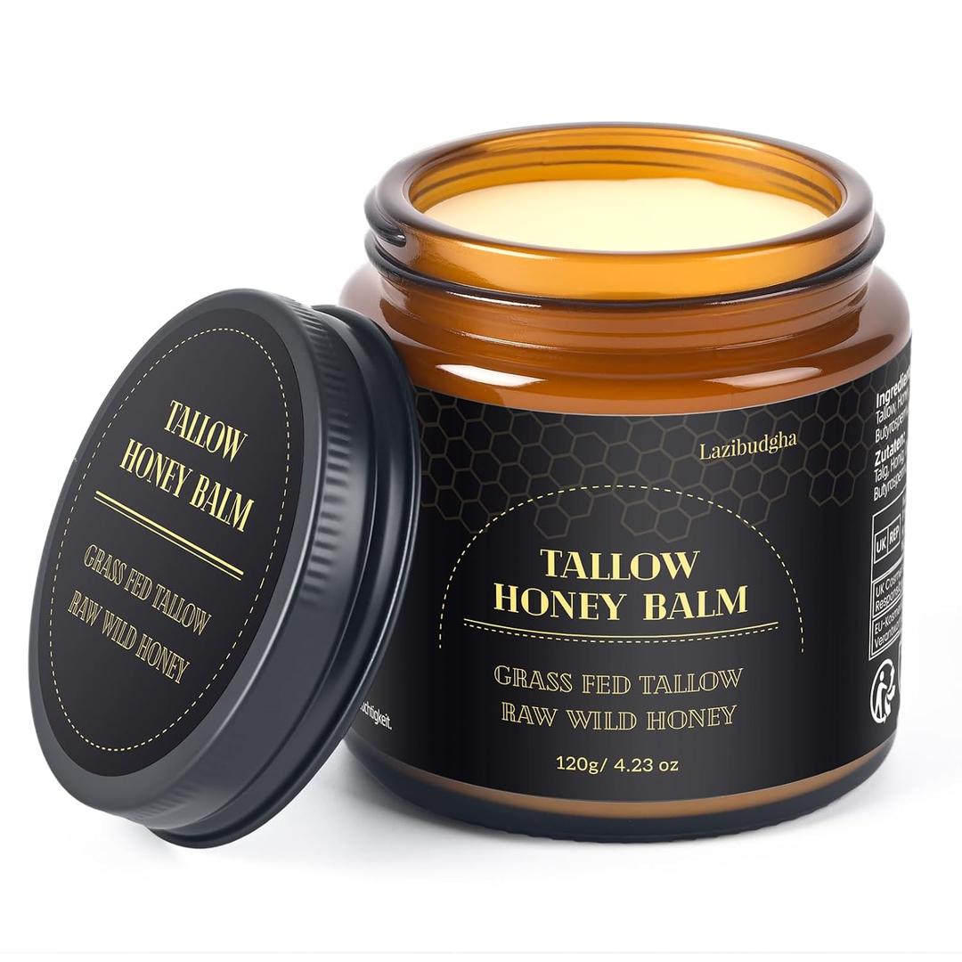 Beef Tallow for Skin, Tallow and Honey Balm for Face, Grass-Fed Tallow for Body, Deep Nourishing 4.2 oz / 120g