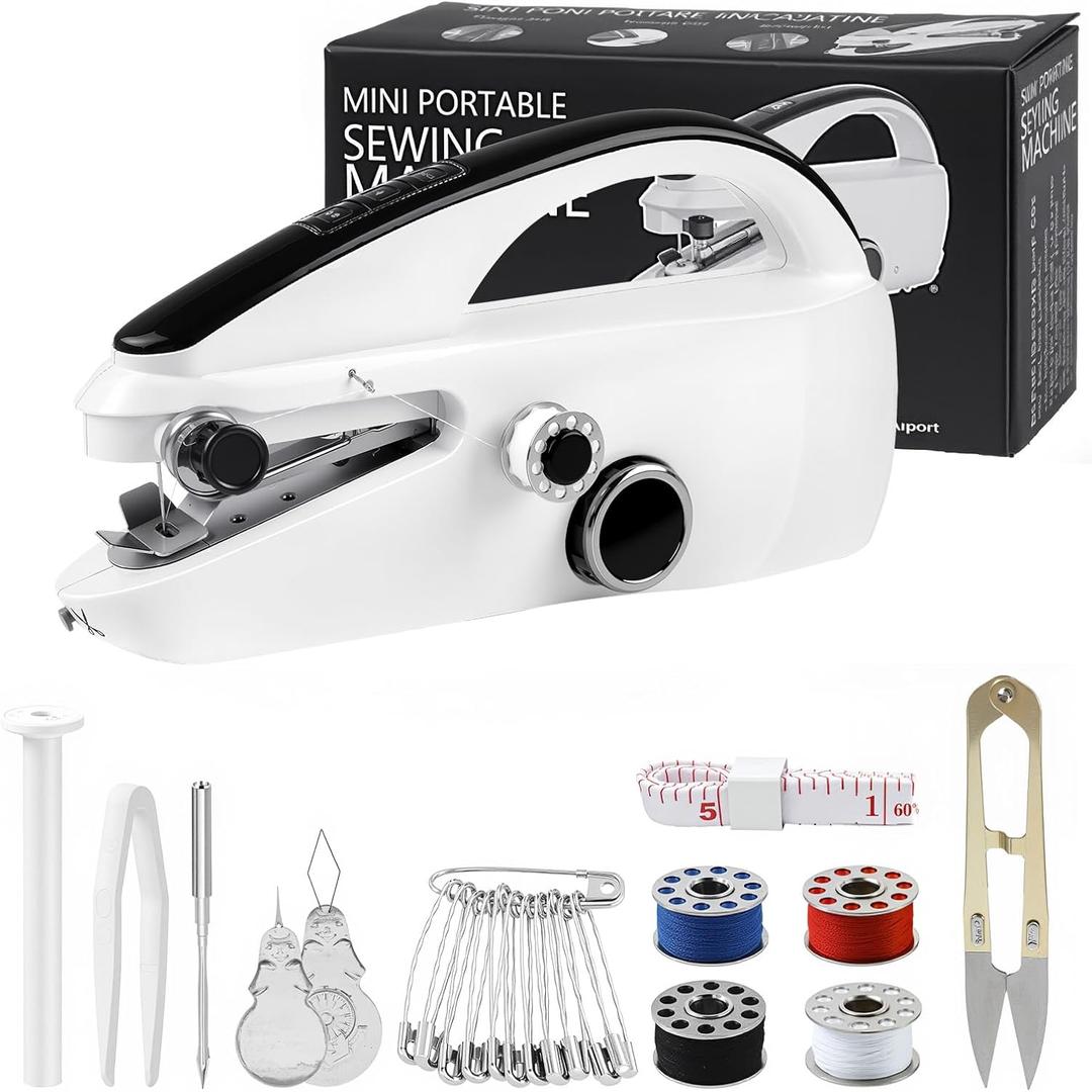 Handheld Sewing Machine,Portable,Mini Sewing Machine,Easy to Use,Fast Sewing Speed,Suitable for Sewing Clothes,Fabric,DIY Home Machine for Beginners (White)