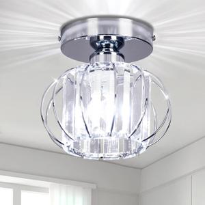 FRIXCHUR Small Chandelier Semi Flush Mount Ceiling Light Fixture Chrome Crystal Ceiling Lighting Modern Crystal Ceiling Light Fixture for Hallway Closet Kitchen Island Dining Room Bedroom E26 Base