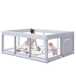 Large Baby Playpen 74x50 Inch PlayPen for Babies and Toddlers, Play Yards for Indoor & Outdoor with Zipper Gates, Breathable Mesh (74"x50", Grey)