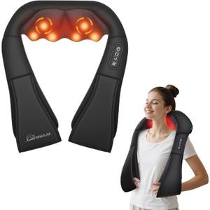 Snailax Neck Massager with Heat, Shiatsu Neck Back Massager for Pain Relief Deep Tissue, Knead Shoulder Massager Pillow for Back, Leg Muscle, Gifts for Dad, Black, 1 Count