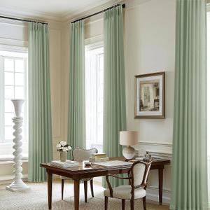 Pinch Pleated 105 Inch Long Linen Curtains with Hooks Rings Back Tab for Living Dining Room Boho Farmhouse Light Filtering Semi Sheer Memory Shape Pinch Pleat 105 Inch Drapes Sage Green 1 Panel