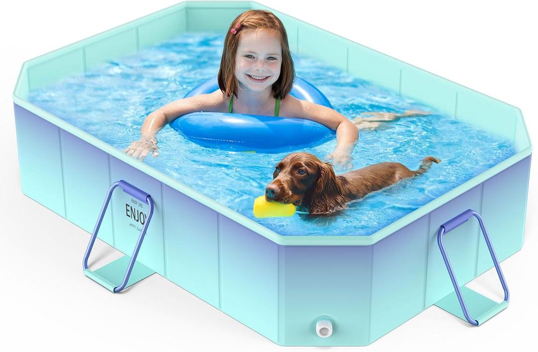 MoKo Non-Inflatable Swimming Pool for Kids and Pets, Framed Swimming Pools, Foldable Dog Pool with Sturdy Support, Space-Saving Kiddie Pool, Collapsible Kids Pool, Glacial Blue (S Size-59.8 x 45.2 x 17.7")