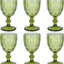 Vintage Liquor Glasses Set of 6, 12 OZ Colored Glass Water Goblets, Embossed Floral Decorative Crystal Glass Cups Set, Dishwasher Safe, for Wedding, Party, Red Liquor Glass, Bars, Restaurants