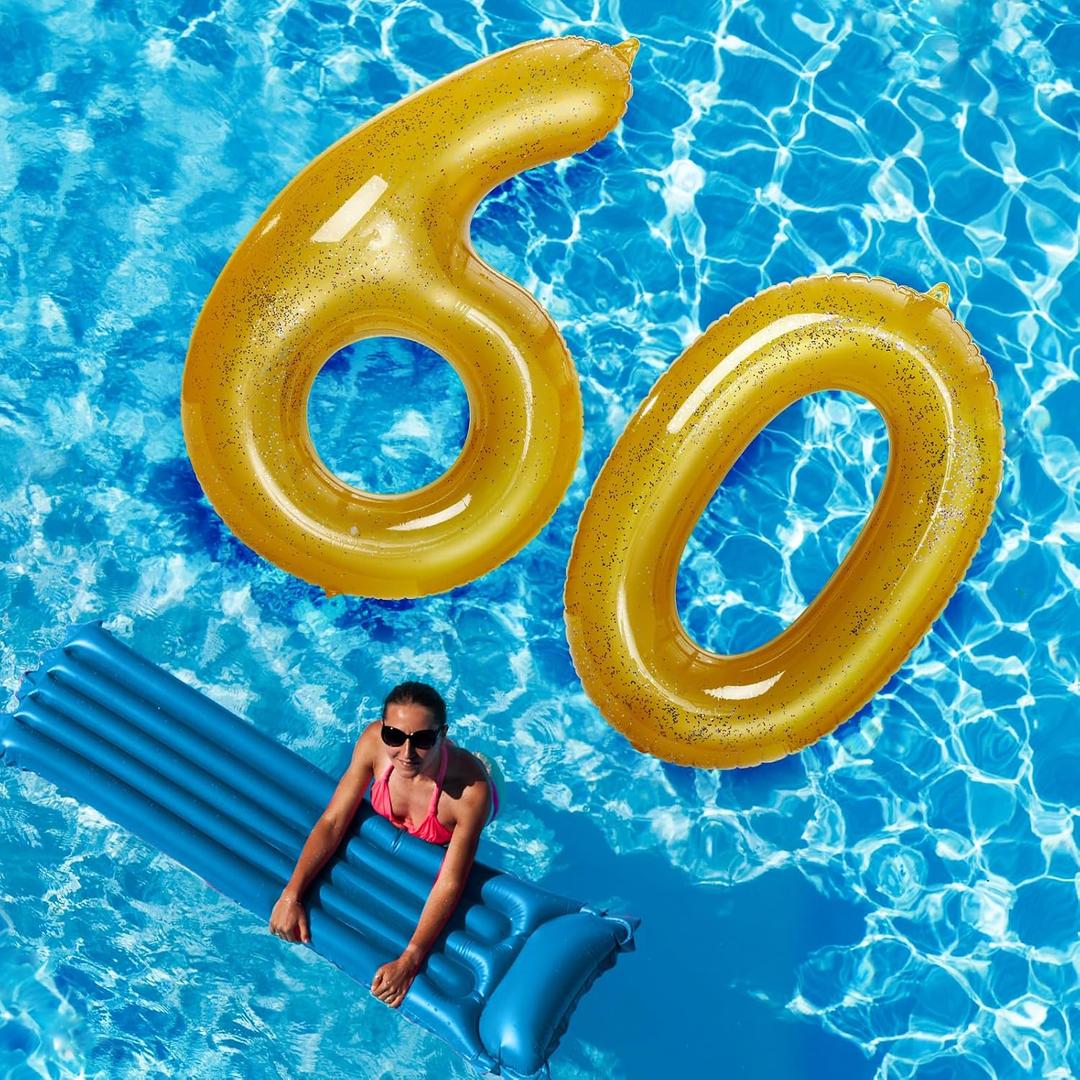HyDren 48 Inch Inflatable Number Pool Float Giant Balloon Style Birthday Pool Party Decoration, Summer Outdoor Floating Fun, Large Inflatable Photo Prop for Teens, Adults, Women and Men, Gold