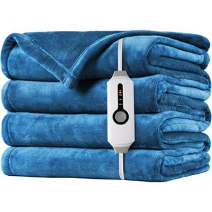 Heated Blanket Twin Size 62"x84", Soft Cozy Flannel Electric Blanket with 4 Heating Levels & 10 Hours Auto Shut Off, Extra Warmth, Machine Washable for Office & Sofa, Teal (03-blue)
