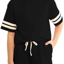 simtuor Girls Shorts Set Short Sleeve Striped Tops and Shorts with Pockets 2 Pcs Outfits Summer Sport Tracksuits 6-7Y