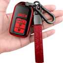Sindeda for Honda Key fob Cover with Leather Keychain,Soft TPU Full Cover Protection,Key fob case Compatible Honda Accord Civic CRV Pilot Odyssey Passport Smart Remote KeyKey Fob Shell Red