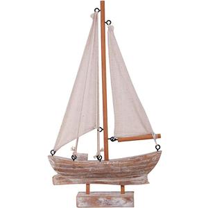 Wooden Sailboat Model Decoration, Mini Wood Sailing Boat Ship Model Handmade Rustic Vintage Beach Nautical Ocean Theme Sailboat Decor 10.75 x 6 x 1.5 Inches (Wood Sail Boat B)