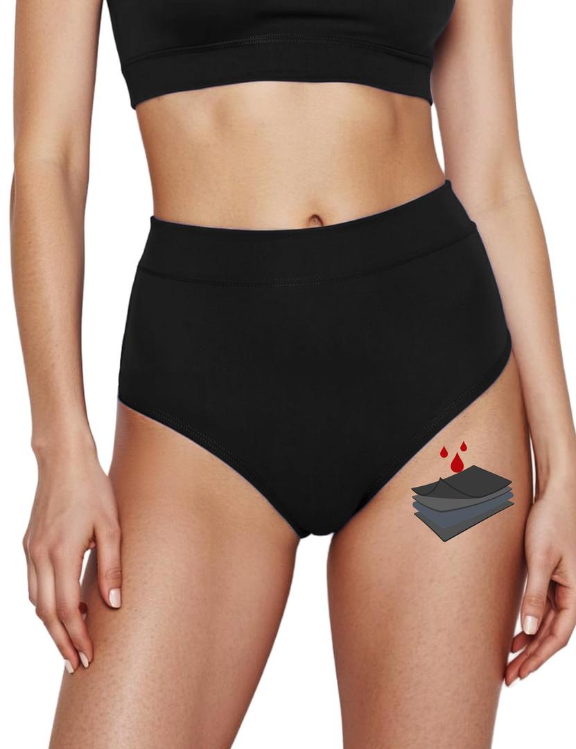 Yorvian Period Swimwear Leakproof Menstrual Swim Bottoms Tankini for Teens Girls Women High Waisted Bikini Swim Bottoms Black Black (Black, XXXL)