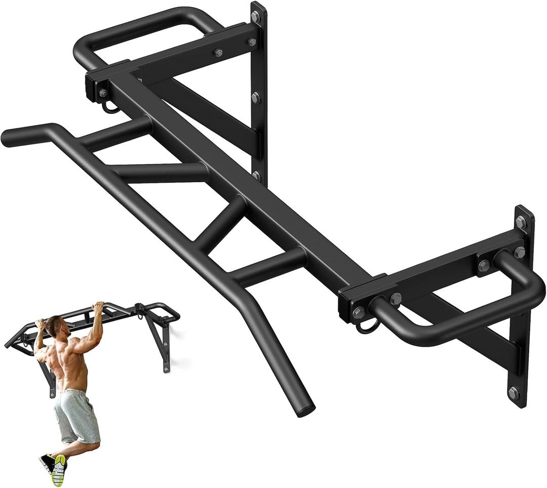 Jusgym Heavy Duty Pull Up Bar with 14 Grip Positions, Wall Mounted, 600 lbs | Strength Training Chin Up Bar, Home Gym/Outdoor Use, Joist Mounted, Reinforced Thick Metal Frame, Supports Full-Body Workouts