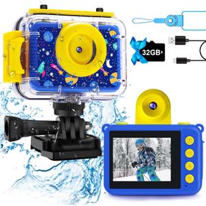GKTZ Kids Camera - Waterproof Underwater Camera for Kids, Christmas Birthday Gifts for Boys Age 3-12, 1080P HD Children Digital Action Camera, Pool Toys for Kids Age 4-12 (Dark Blue)