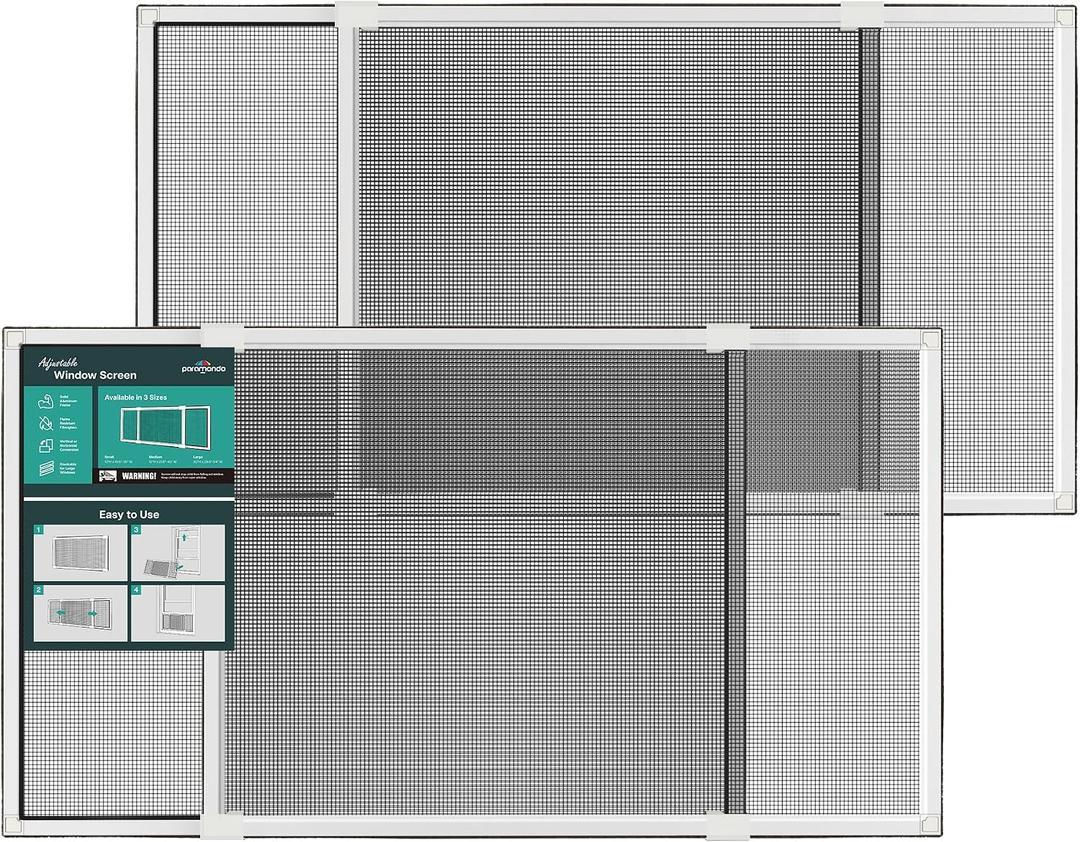 Paramondo Expandable Window Screen, Horizontal (15" H x 21.6" - 40" W, 2 Pack) Adjustable Window Screens, Replacement Window Screens for House Windows