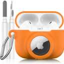 2 in 1 Silicone Case Compatible with AirPods Pro 3 and AirTag 2/1, Shockproof Protective Case Cover for AirPods Pro 3rd Generation 2025 with Cleaner Kit & Carabiner (Orange)