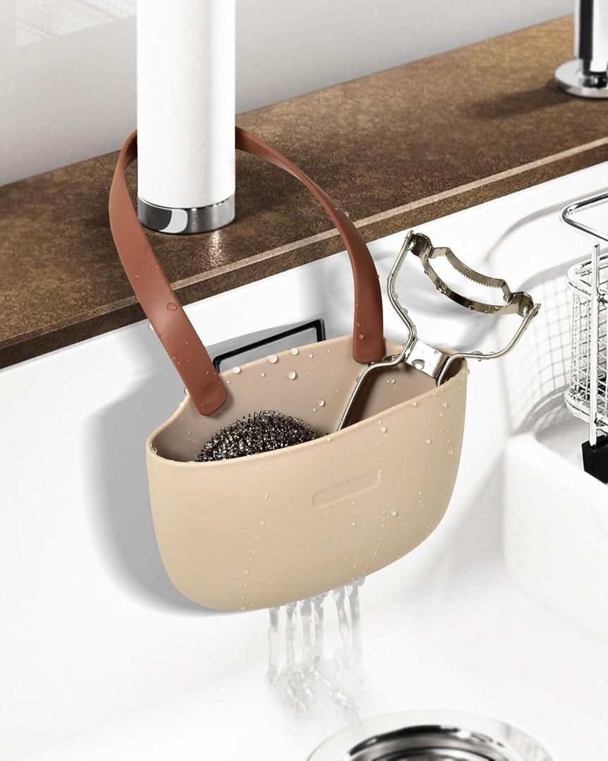 Sponge Holder Soap Hang Basket for Kitchen Bathroom Scrubber Dish Brush Sink Bags, Easy to Use No Installation Needed, Sink Caddy Pocket- Kitchen Accessories Organizer