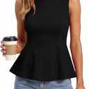BTFBM Womens Summer Tops 2026 Business Casual Outfits Crew Neck Sleeveless Shirts Slim Fit Peplum Tank Top (Medium, Black)