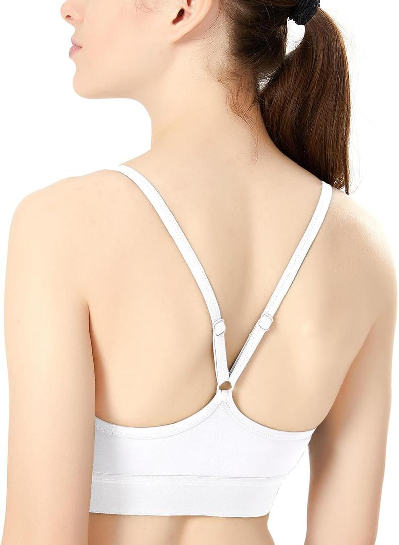 Women's Scoop Neck Adjustable Thin Straps Supportive Wireless Yoga Workout Sports Bra (White, XS)