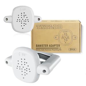 2 Pcs Baby Gate Banister Adapter, No Drilling Stair Mounting Fittings Fits 1.57''- 3.94'' Wide Square/Round Railing, Works with Retractable/Mesh/Iron Gates, Stair Banister Protector (White)